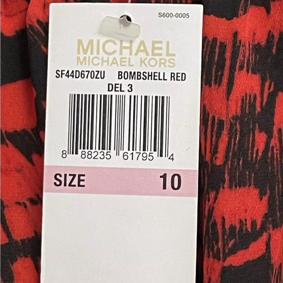 Michael Kors Top Womens Size 10 Elastic Neckline and Waist Long Sleeve Red Black - Picture 3 of 10